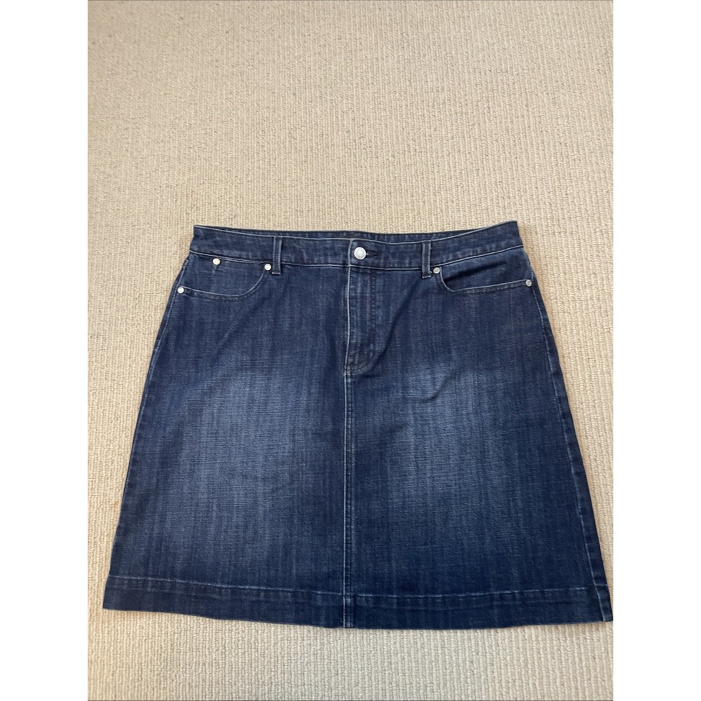 Talbots Womens 14 Blue Dark Wash Denim Stretch Mid Rise Jeans Straight Skirt